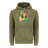 Vintage Olive smiley face mardi gras Vintage Hoodie - MaliasSmallBusiness