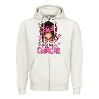 Oatmeal Heather lets beat cancer afro messy bun Zipper Hoodie - texasbilliewilder