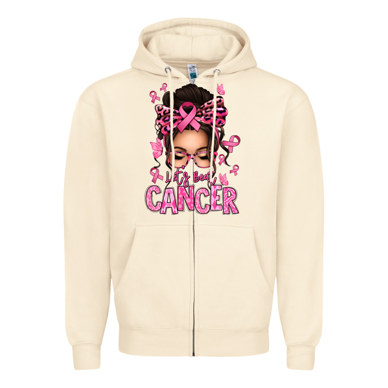 Lets Beat Cancer Afro Messy Bun Zipper Hoodie by texasbilliewilder | Teevron