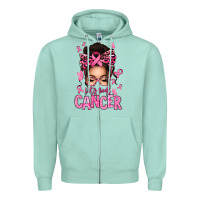 Seafoam lets beat cancer afro messy bun Zipper Hoodie - texasbilliewilder