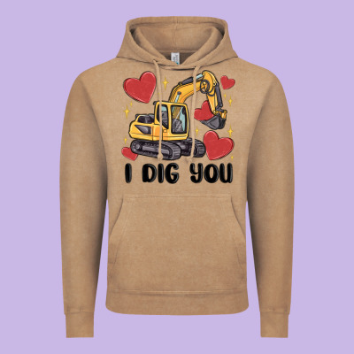 I Dig You Valentines Excavator Vintage Hoodie Designed By Maliassmallbusiness