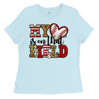 Baby Blue my heart is on that field baseball Ladies Tee - Jasminsmagicworld