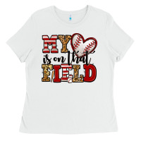 White my heart is on that field baseball Ladies Tee - Jasminsmagicworld