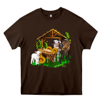 Chocolate Brown jesus holy night cows and sunflowers Heavy Core Tee - AdoDesignShop