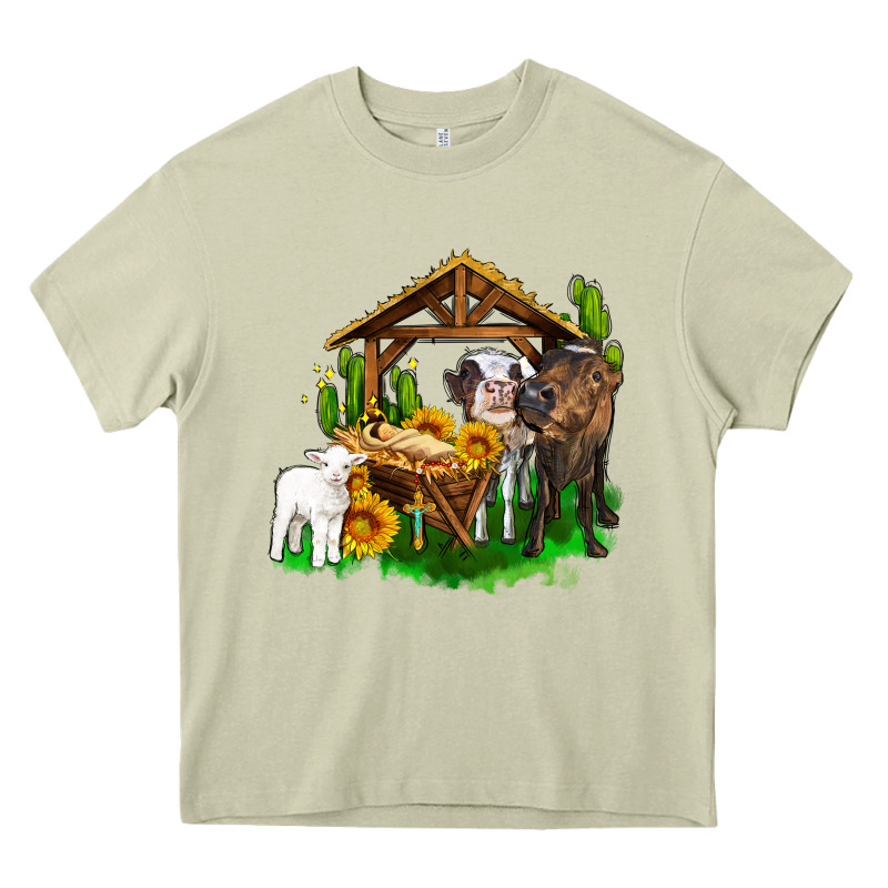 Jesus Holy Night Cows And Sunflowers Heavy Core Tee by AdoDesignShop | Teevron