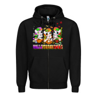 Black happy hallothanksmas unicorns Zipper Hoodie - texasbilliewilder