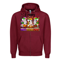 Burgundy happy hallothanksmas unicorns Zipper Hoodie - texasbilliewilder
