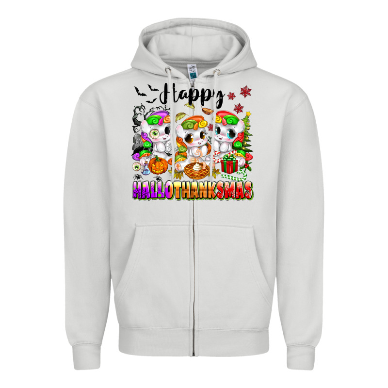 Happy Hallothanksmas Unicorns Zipper Hoodie by texasbilliewilder | Teevron