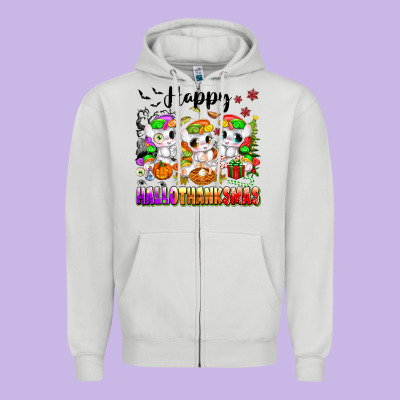 Happy Hallothanksmas Unicorns Zipper Hoodie Designed By Texasbilliewilder