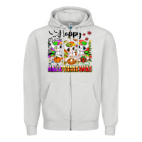 Dove Grey happy hallothanksmas unicorns Zipper Hoodie - texasbilliewilder