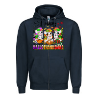 Navy happy hallothanksmas unicorns Zipper Hoodie - texasbilliewilder