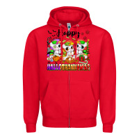Red happy hallothanksmas unicorns Zipper Hoodie - texasbilliewilder
