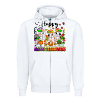 White happy hallothanksmas unicorns Zipper Hoodie - texasbilliewilder