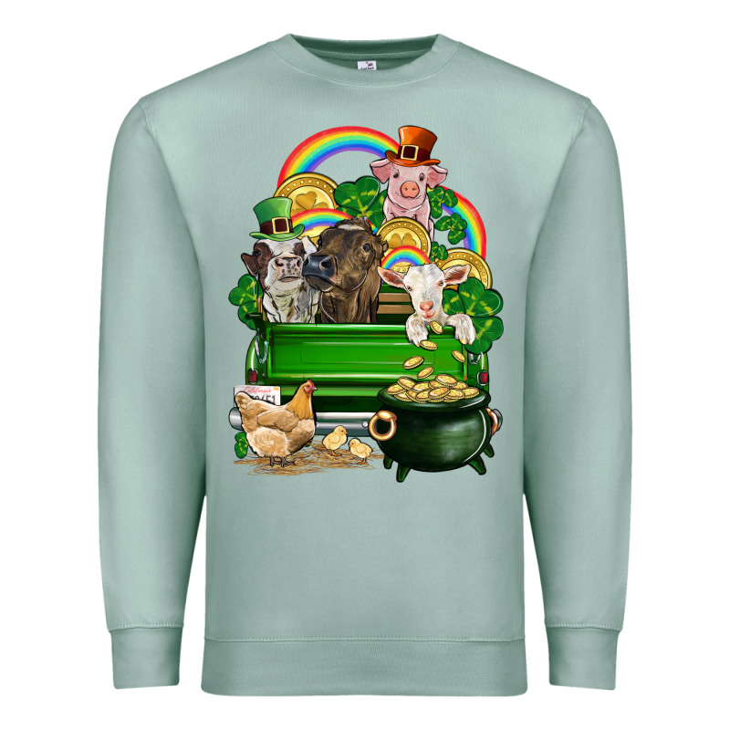 St. Patrick's Day Animal Truck Premium Sweatshirt by CowGirlArtShop | Teevron