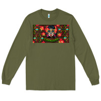 Army Green Chingona Sugar Skull License Plate Long Sleeve Tee - BundleAndBundleShop