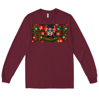 Burgundy Chingona Sugar Skull License Plate Long Sleeve Tee - BundleAndBundleShop
