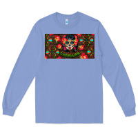 Colony Blue Chingona Sugar Skull License Plate Long Sleeve Tee - BundleAndBundleShop