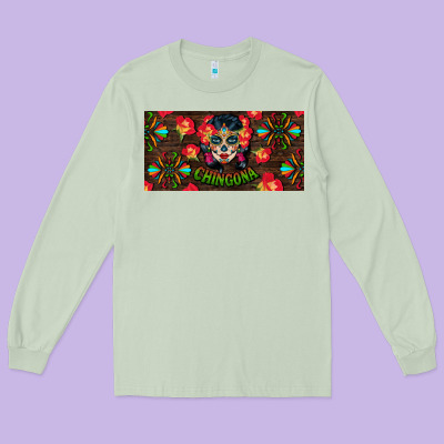 Chingona Sugar Skull License Plate Long Sleeve Tee Designed By Bundleandbundleshop