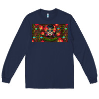 Navy Chingona Sugar Skull License Plate Long Sleeve Tee - BundleAndBundleShop