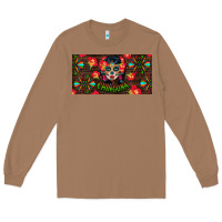 Toasted Coconut Chingona Sugar Skull License Plate Long Sleeve Tee - BundleAndBundleShop