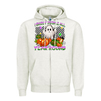 Oatmeal Heather I ghost people all year round Zipper Hoodie - NancyCooperArtShop
