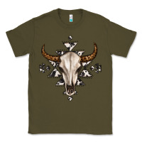 Army Green bull skull with aztec Classic Tee - MaliasSmallBusiness