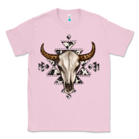Bubblegum Pink bull skull with aztec Classic Tee - MaliasSmallBusiness