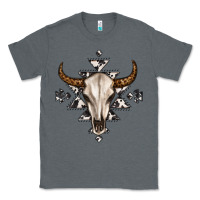Charcoal Heather bull skull with aztec Classic Tee - MaliasSmallBusiness