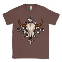 Chestnut bull skull with aztec Classic Tee - MaliasSmallBusiness