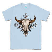 Dusty Blue bull skull with aztec Classic Tee - MaliasSmallBusiness