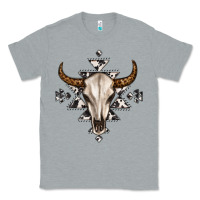 Heather Grey bull skull with aztec Classic Tee - MaliasSmallBusiness