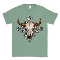 Sage bull skull with aztec Classic Tee - MaliasSmallBusiness
