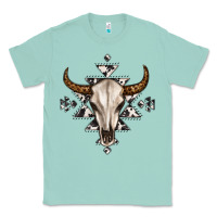 Seafoam bull skull with aztec Classic Tee - MaliasSmallBusiness