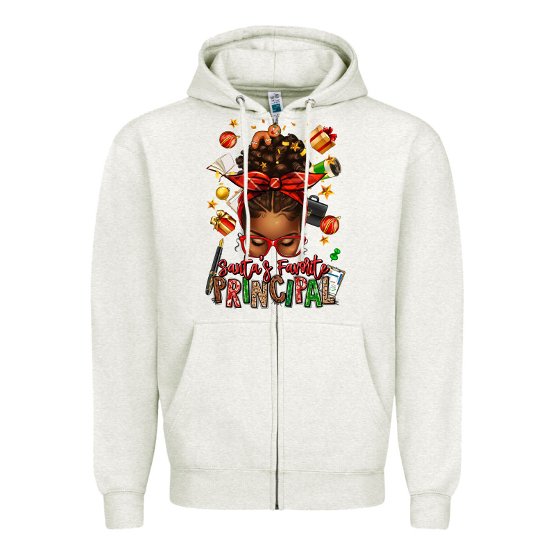 Santas Favorite Principal Afro Messy Bun Zipper Hoodie by texasbilliewilder | Teevron