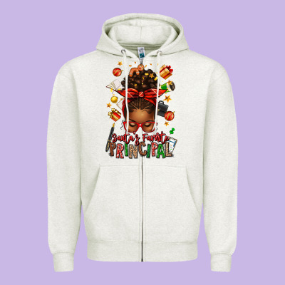 Santas Favorite Principal Afro Messy Bun Zipper Hoodie Designed By Texasbilliewilder