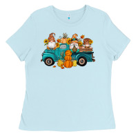 Baby Blue fall gnomes truck pumpkin sunflowers Ladies Tee - Artiststas