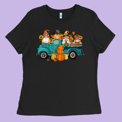 Fall Gnomes Truck Pumpkin Sunflowers Ladies Tee Designed By Artiststas