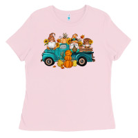 Bubblegum Pink fall gnomes truck pumpkin sunflowers Ladies Tee - Artiststas