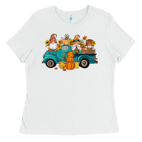 White fall gnomes truck pumpkin sunflowers Ladies Tee - Artiststas