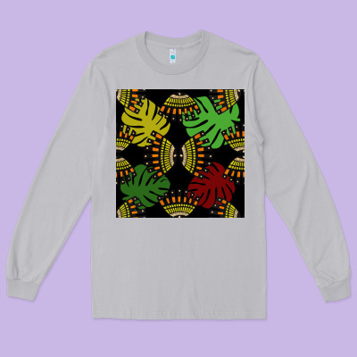 African And Leaf Seamless Pattern Long Sleeve Tee Designed By Bundleandbundleshop