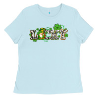 Baby Blue lucky with gnome and  shamrocks Ladies Tee - AdoDesignShop