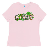 Bubblegum Pink lucky with gnome and  shamrocks Ladies Tee - AdoDesignShop