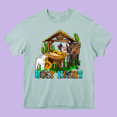 Holy Nıght Cows And Sunflowers Heavy Core Tee Designed By Adodesignshop