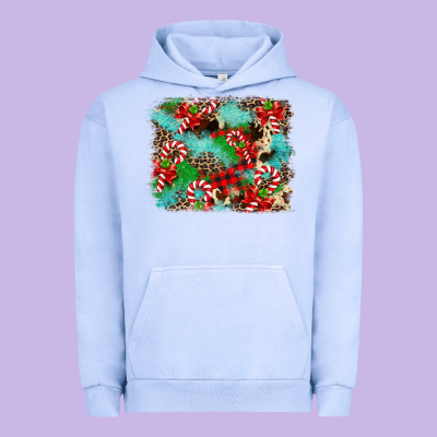 Christmas Plaid Turquoise Glitter Cowhide Urban Hoodie Designed By Fadigitalartstudio