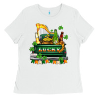 White lucky truck with flags and beers Ladies Tee - AdoDesignShop