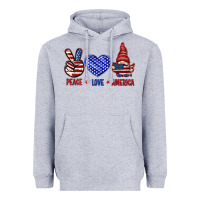 Heather Grey Peace love America with gnome 4th of july Heavyweight Hoodie - HowdyJamesFarm