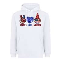 White Peace love America with gnome 4th of july Heavyweight Hoodie - HowdyJamesFarm