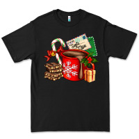 Black Christmas hot chocolate cup with gift and letters Premium Tee - AdoDesignShop