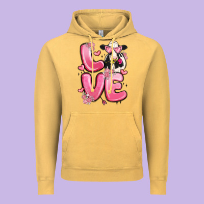 Love Cow Valentine's Day Vintage Hoodie Designed By Maliassmallbusiness