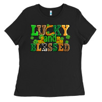 Black lucky and blessed with coins and shamrocks Ladies Tee - AdoDesignShop